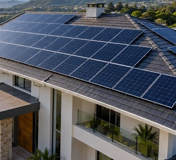 Casa com painéis solares instalados no telhado