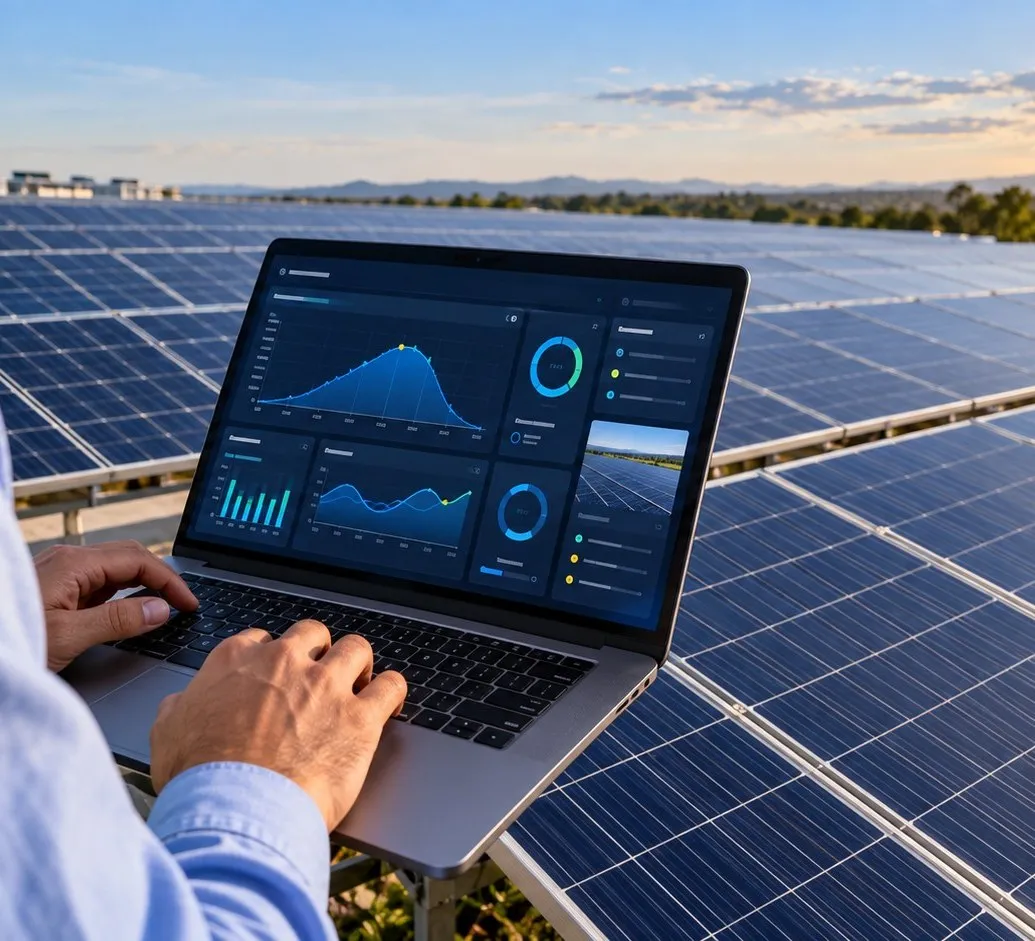 Painel de monitoramento com dados de geração de energia solar